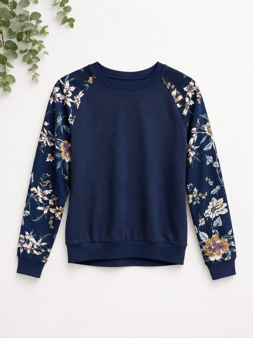 Navy Floral Sleeve Pullover
